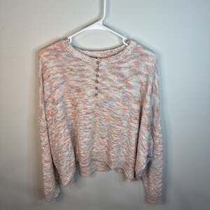 Listicle Women's Multicolor Space-Dye Knit Oversized Henley Sweater Size Large